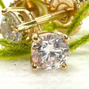 18k Gold-Plated Clear Real Zircon Stud Earrings